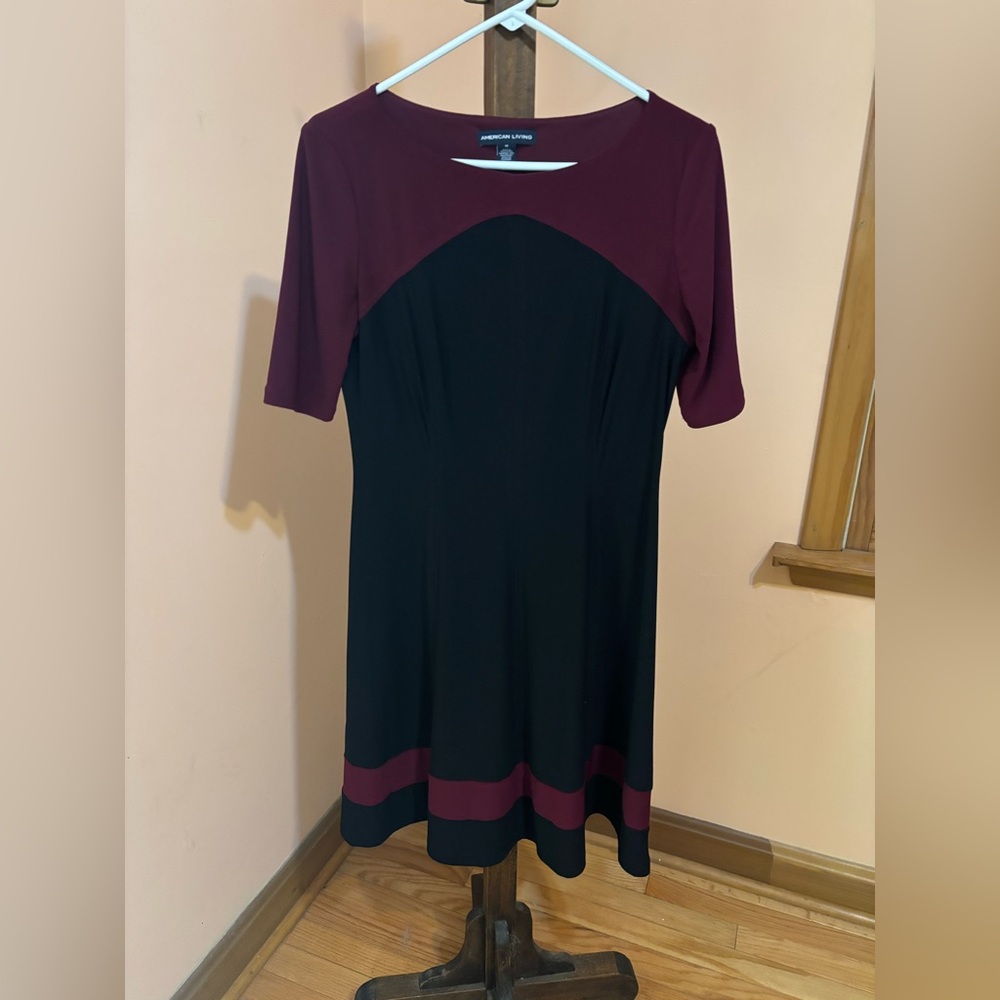 Black and Burgundy Long Sleeve Dress